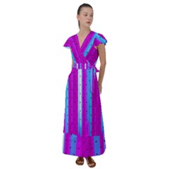 Warped Stripy Dots Flutter Sleeve Maxi Dress by essentialimage365