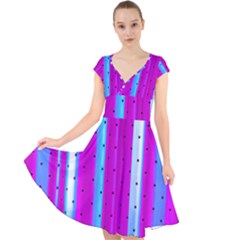 Warped Stripy Dots Cap Sleeve Front Wrap Midi Dress by essentialimage365