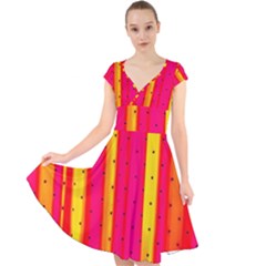 Warped Stripy Dots Cap Sleeve Front Wrap Midi Dress by essentialimage365