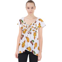 Oak Leaves And Acorns Lace Front Dolly Top by SychEva