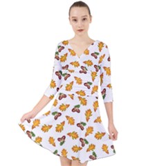 Oak Leaves And Acorns Quarter Sleeve Front Wrap Dress by SychEva