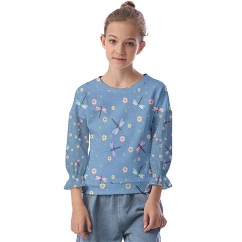 Cute Dragonflies In Spring Kids  Cuff Sleeve Top by SychEva