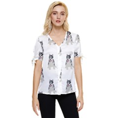 Cute Husky Puppies Bow Sleeve Button Up Top by SychEva