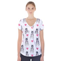 Little Husky With Hearts Short Sleeve Front Detail Top by SychEva