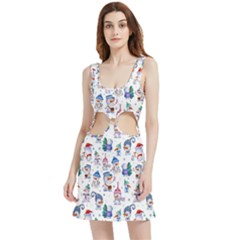 Cute Snowmen Celebrate New Year Velvet Cutout Dress by SychEva