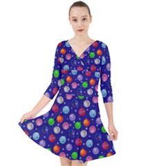 Christmas Balls Quarter Sleeve Front Wrap Dress by SychEva