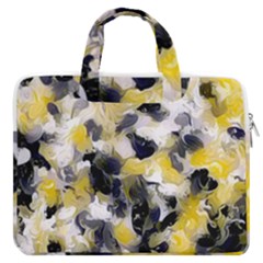 Black, Gray And Yellow Swirls Macbook Pro Double Pocket Laptop Bag (large) by Khoncepts