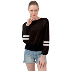 Two Lower Horizontal White Stripes On Black Banded Bottom Chiffon Top by VernenInk