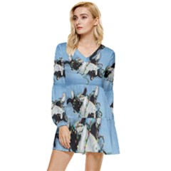 Christmas Cat Tiered Long Sleeve Mini Dress by Blueketchupshop