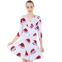 Red Christmas Hats Quarter Sleeve Front Wrap Dress by SychEva