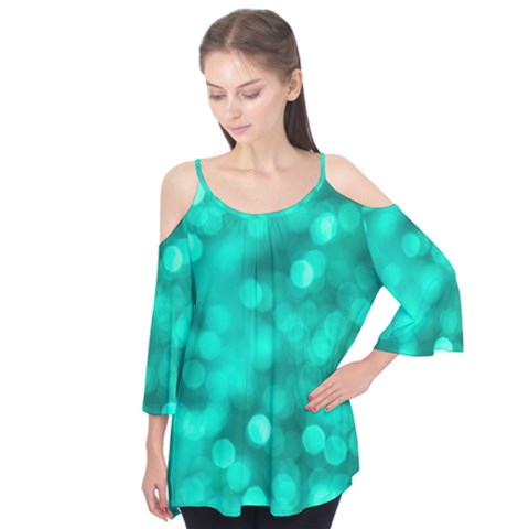 Light Reflections Abstract No9 Turquoise Flutter Sleeve Tee  by DimitriosArt