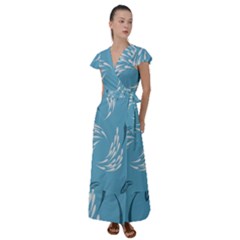 Folk Flowers Print Floral Pattern Ethnic Art Flutter Sleeve Maxi Dress by Eskimos