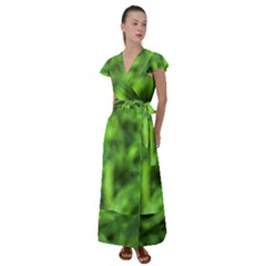 Green Abstract Stars Flutter Sleeve Maxi Dress by DimitriosArt