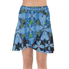 Rare Excotic Blue Flowers In The Forest Of Calm And Peace Wrap Front Skirt by pepitasart