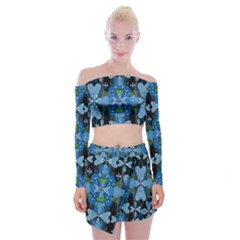 Rare Excotic Blue Flowers In The Forest Of Calm And Peace Off Shoulder Top With Mini Skirt Set by pepitasart