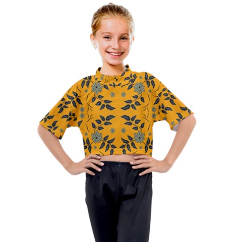 Floral Folk Damask Pattern Fantasy Flowers Floral Geometric Fantasy Kids Mock Neck Tee by Eskimos