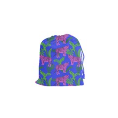Pink Tigers On A Blue Background Drawstring Pouch (xs) by SychEva