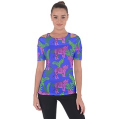 Pink Tigers On A Blue Background Shoulder Cut Out Short Sleeve Top by SychEva