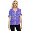 Pink Tigers On A Blue Background Bow Sleeve Button Up Top View1