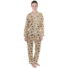 Festive Champagne Satin Long Sleeve Pajamas Set by SychEva