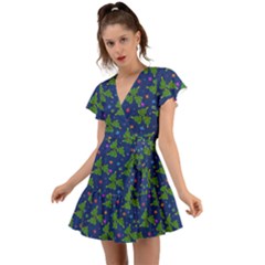 Christmas Trees Flutter Sleeve Wrap Dress by SychEva