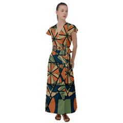 Abstract Pattern Geometric Backgrounds   Flutter Sleeve Maxi Dress by Eskimos