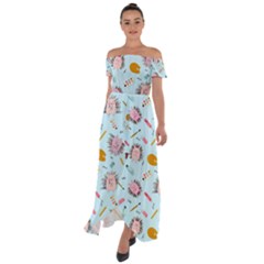 Hedgehogs Artists Off Shoulder Open Front Chiffon Dress by SychEva