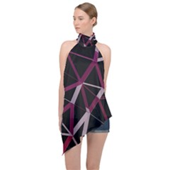 3d Lovely Geo Lines Iii Halter Asymmetric Satin Top by Uniqued