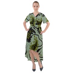 Floral Pattern Paisley Style Paisley Print   Front Wrap High Low Dress by Eskimos