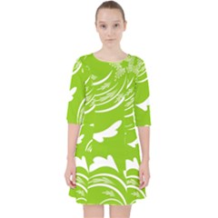 Folk Flowers Print Floral Pattern Ethnic Art Quarter Sleeve Pocket Dress by Eskimos