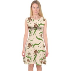 Folk Flowers Print Floral Pattern Ethnic Art Capsleeve Midi Dress by Eskimos