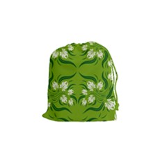 Floral Folk Damask Pattern  Drawstring Pouch (small) by Eskimos
