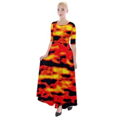 Red  Waves Abstract Series No17 Half Sleeves Maxi Dress by DimitriosArt