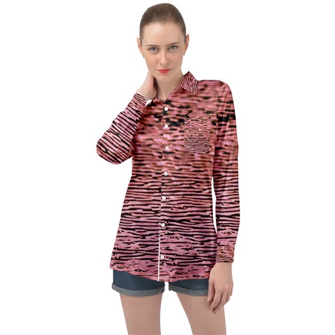 Pink  Waves Flow Series 2 Long Sleeve Satin Shirt by DimitriosArt