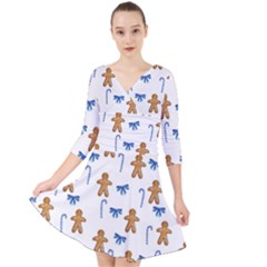 Gingerbread Man And Candy Quarter Sleeve Front Wrap Dress by SychEva