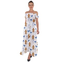 Gingerbread Man And Candy Off Shoulder Open Front Chiffon Dress by SychEva
