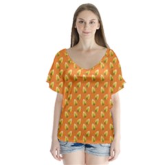 Leafs V-neck Flutter Sleeve Top by Sparkle