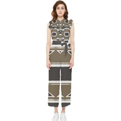 Abstract Pattern Geometric Backgrounds   Women s Frill Top Chiffon Jumpsuit by Eskimos