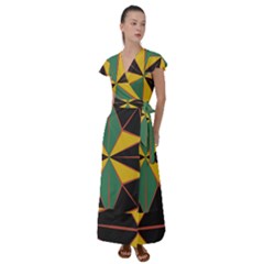 Abstract Pattern Geometric Backgrounds   Flutter Sleeve Maxi Dress by Eskimos