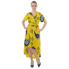 Floral Pattern Paisley Style Paisley Print  Doodle Background Front Wrap High Low Dress by Eskimos