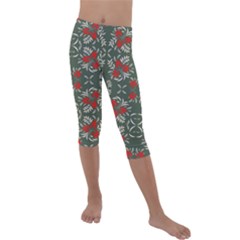 Floral Folk Damask Pattern Fantasy Flowers Floral Geometric Fantasy Kids  Lightweight Velour Capri Leggings  by Eskimos