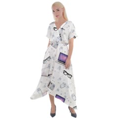 Computer Work Cross Front Sharkbite Hem Maxi Dress by SychEva