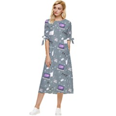 Office Works Bow Sleeve Chiffon Midi Dress by SychEva