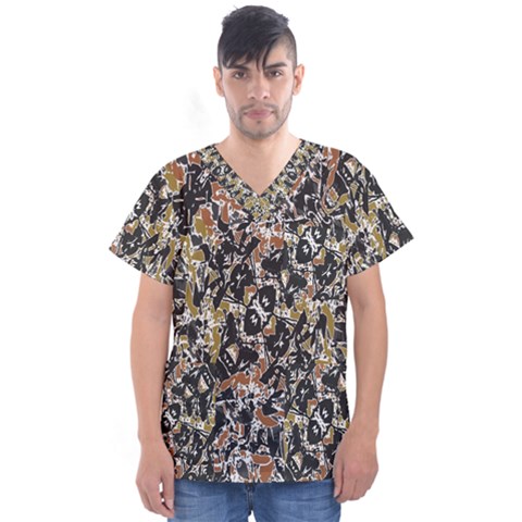 Modern Camo Tropical Print Design Men s V-neck Scrub Top by dflcprintsclothing