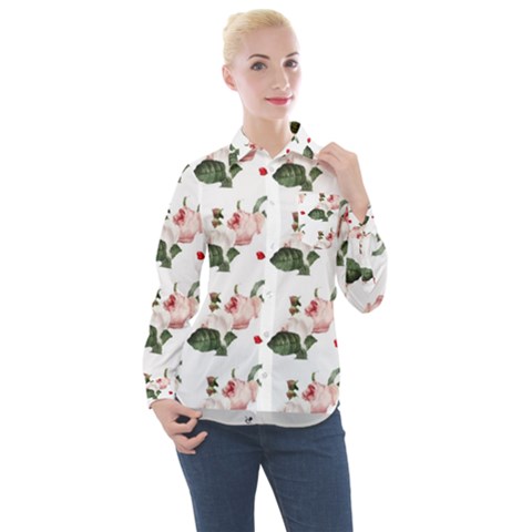 Love Spring Floral Women s Long Sleeve Pocket Shirt by Janetaudreywilson