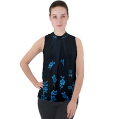 Flowers Pattern Mock Neck Chiffon Sleeveless Top by Sparkle