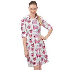 Funny Hearts Long Sleeve Mini Shirt Dress by SychEva