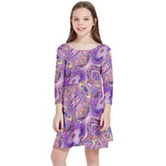 Liquid Art Pouring Abstract Seamless Pattern Tiger Eyes Kids  Quarter Sleeve Skater Dress by artico