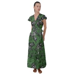 Modern Camo Grunge Print Flutter Sleeve Maxi Dress by dflcprintsclothing