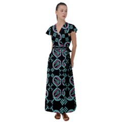 Abstract Pattern Geometric Backgrounds   Flutter Sleeve Maxi Dress by Eskimos